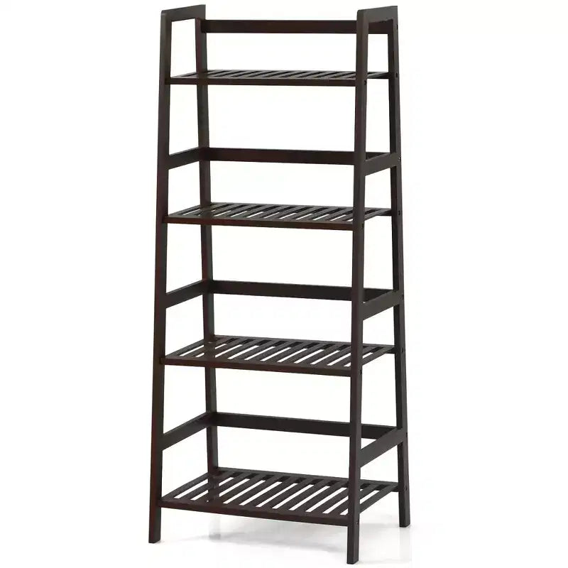 Costway Étagère murale en bambou à 4 niveaux, support de présentation de plantes, étagère à livres, marron foncé