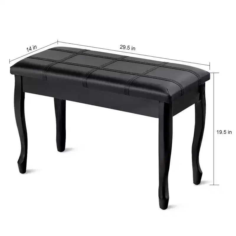 Costway Banc de piano en cuir PU avec siège de clavier double rembourré en bois massif, rangement, noir