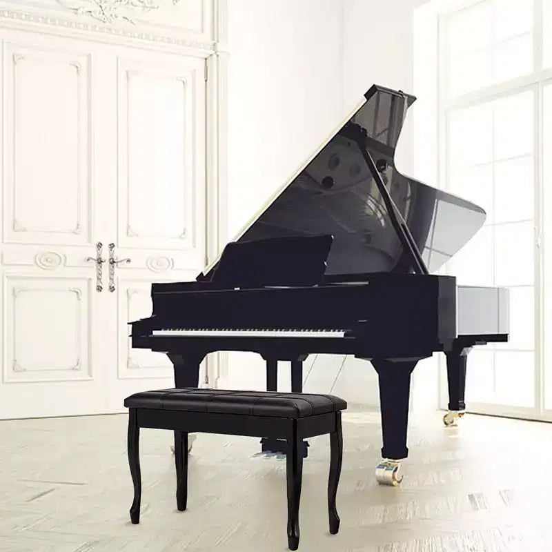 Costway Banc de piano en cuir PU avec siège de clavier double rembourré en bois massif, rangement, noir
