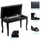 Costway Banc de piano en cuir PU avec siège de clavier double rembourré en bois massif, rangement, noir
