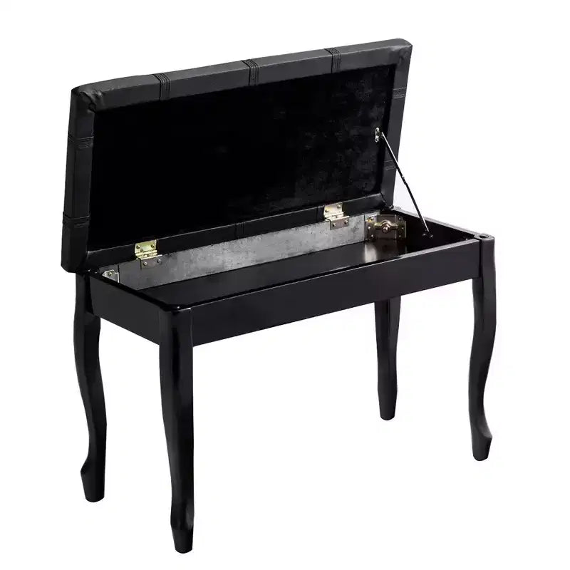 Costway Banc de piano en cuir PU avec siège de clavier double rembourré en bois massif, rangement, noir