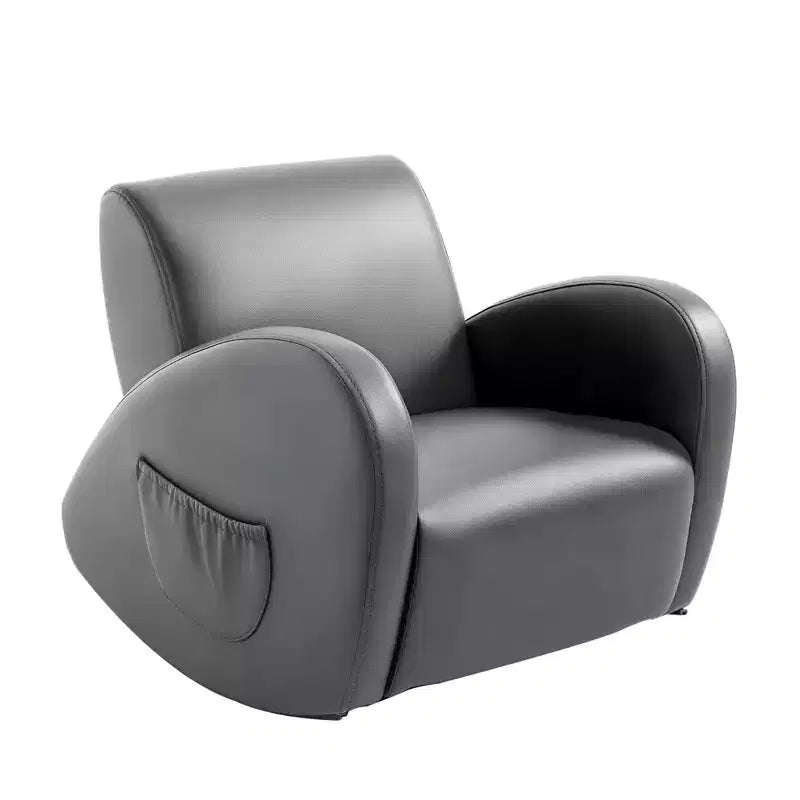 Qaba Kids Sofa Rocking Chair with Side Pocket, PU Leather Toddler Armchair for Children gray