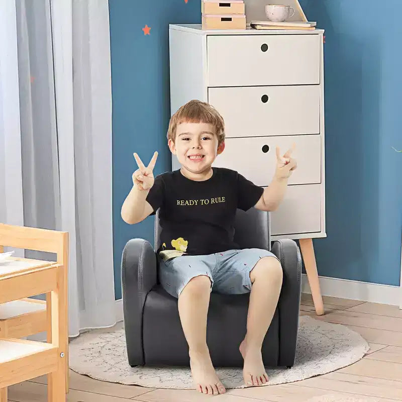 Qaba Canapé pour enfants avec poche latérale, fauteuil à bascule en cuir PU pour tout-petits, gris