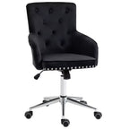 HOMCOM Mid-back Desk Chair with Button Tufted Velvet Back, Nailhead Trim, Swivel Home Office Chair with Adjustable Height, Padded Armrests, Black
