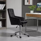 Chaise de bureau à dossier mi-hauteur HOMCOM avec dossier en velours capitonné, garniture cloutée, chaise de bureau pivotante avec hauteur réglable, accoudoirs rembourrés, noir