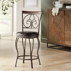 55 Downing Street Tabourets de Bar Pivotants en Métal Colton, Lot de 2, Marron, Hauteur 61 cm, Coussins Ronds Traditionnels avec Dossier et Repose-Pieds pour Hauteur de Comptoir de Cuisine