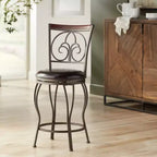 55 Downing Street Tabourets de Bar Pivotants en Métal Colton, Lot de 2, Marron, Hauteur 61 cm, Coussins Ronds Traditionnels avec Dossier et Repose-Pieds pour Hauteur de Comptoir de Cuisine