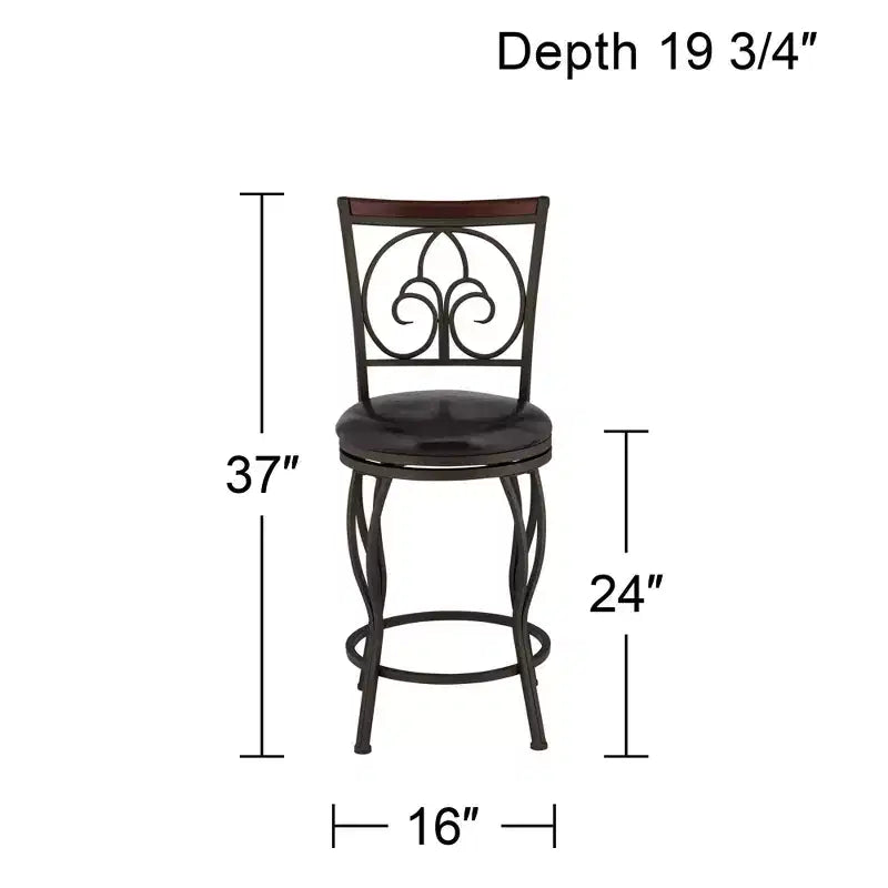 55 Downing Street Tabourets de Bar Pivotants en Métal Colton, Lot de 2, Marron, Hauteur 61 cm, Coussins Ronds Traditionnels avec Dossier et Repose-Pieds pour Hauteur de Comptoir de Cuisine