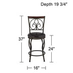 55 Downing Street Tabourets de Bar Pivotants en Métal Colton, Lot de 2, Marron, Hauteur 61 cm, Coussins Ronds Traditionnels avec Dossier et Repose-Pieds pour Hauteur de Comptoir de Cuisine
