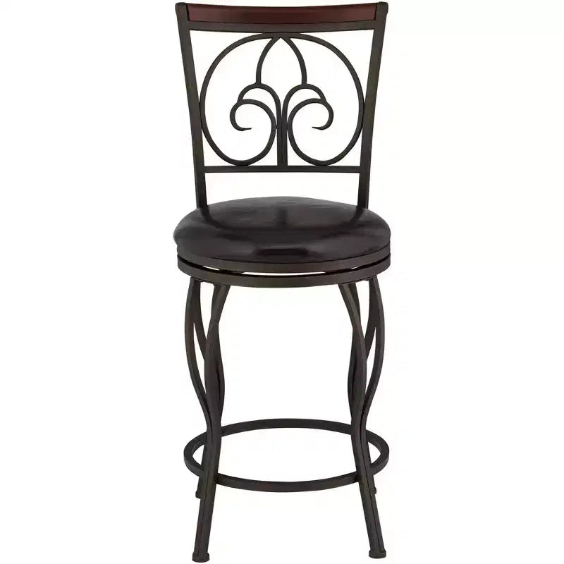 55 Downing Street Tabourets de Bar Pivotants en Métal Colton, Lot de 2, Marron, Hauteur 61 cm, Coussins Ronds Traditionnels avec Dossier et Repose-Pieds pour Hauteur de Comptoir de Cuisine