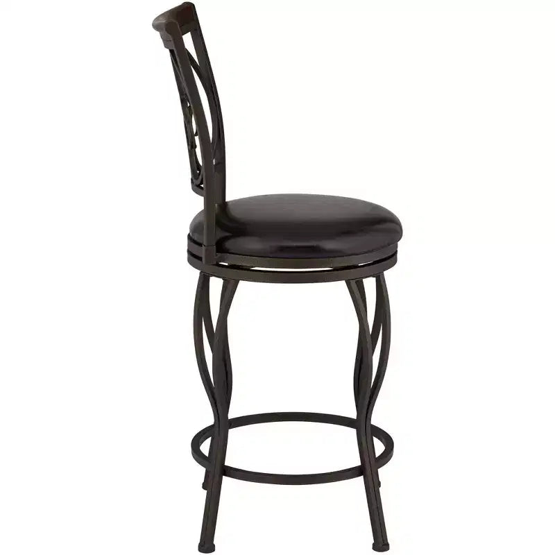 55 Downing Street Tabourets de Bar Pivotants en Métal Colton, Lot de 2, Marron, Hauteur 61 cm, Coussins Ronds Traditionnels avec Dossier et Repose-Pieds pour Hauteur de Comptoir de Cuisine