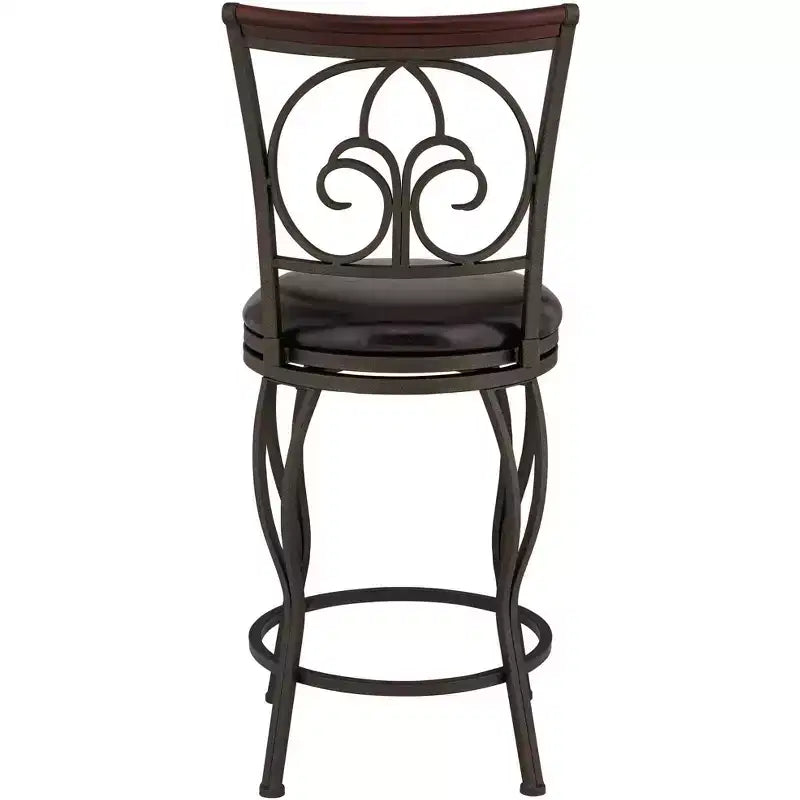 55 Downing Street Tabourets de Bar Pivotants en Métal Colton, Lot de 2, Marron, Hauteur 61 cm, Coussins Ronds Traditionnels avec Dossier et Repose-Pieds pour Hauteur de Comptoir de Cuisine