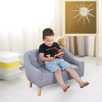 Canapé 2 places pour enfants Qaba en tissu de lin et cadre en bois pour enfants et tout-petards âgés de 3 à 7 ans, siège de 28 cm de haut