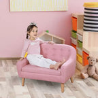 Canapé 2 places pour enfants Qaba en tissu de lin et cadre en bois pour enfants et tout-petards âgés de 3 à 7 ans, siège de 28 cm de haut