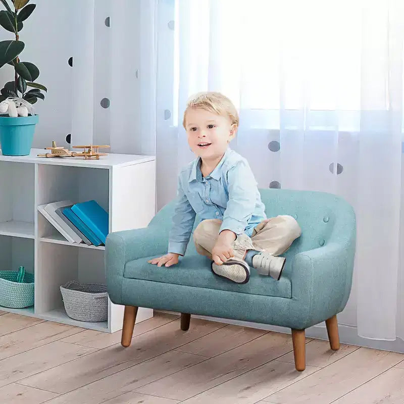 Canapé 2 places pour enfants Qaba en tissu de lin et cadre en bois pour enfants et tout-petards âgés de 3 à 7 ans, siège de 28 cm de haut