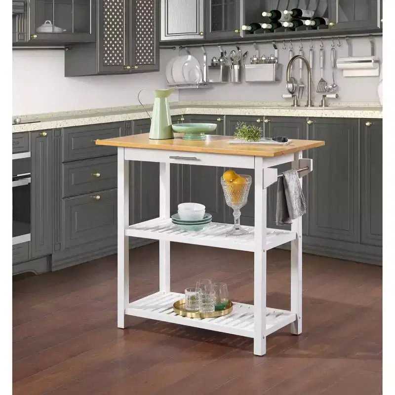 Îlot de cuisine 3 niveaux Designs2Go en bois de boucher avec tiroir – Breighton Home