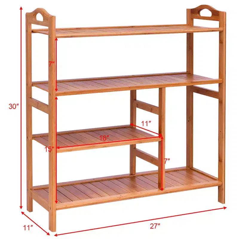 Costway Étagère à Chaussures Multifonctionnelle à 4 Niveaux en Bambou Range-Bottes Organiseur de Rangement