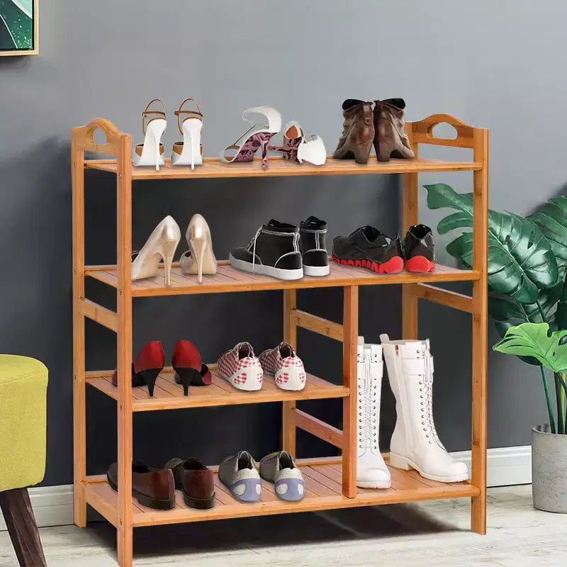 Costway Étagère à Chaussures Multifonctionnelle à 4 Niveaux en Bambou Range-Bottes Organiseur de Rangement