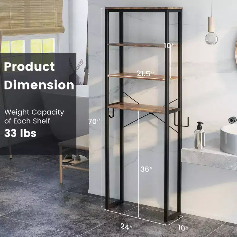 Étagère de Rangement 4 Niveaux Costway pour Salle de Bain Au-Dessus des Toilettes, Organisateur Autonome Marron Rustique