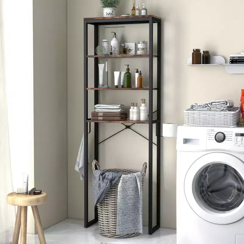 Étagère de Rangement 4 Niveaux Costway pour Salle de Bain Au-Dessus des Toilettes, Organisateur Autonome Marron Rustique