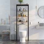 Étagère de Rangement 4 Niveaux Costway pour Salle de Bain Au-Dessus des Toilettes, Organisateur Autonome Marron Rustique