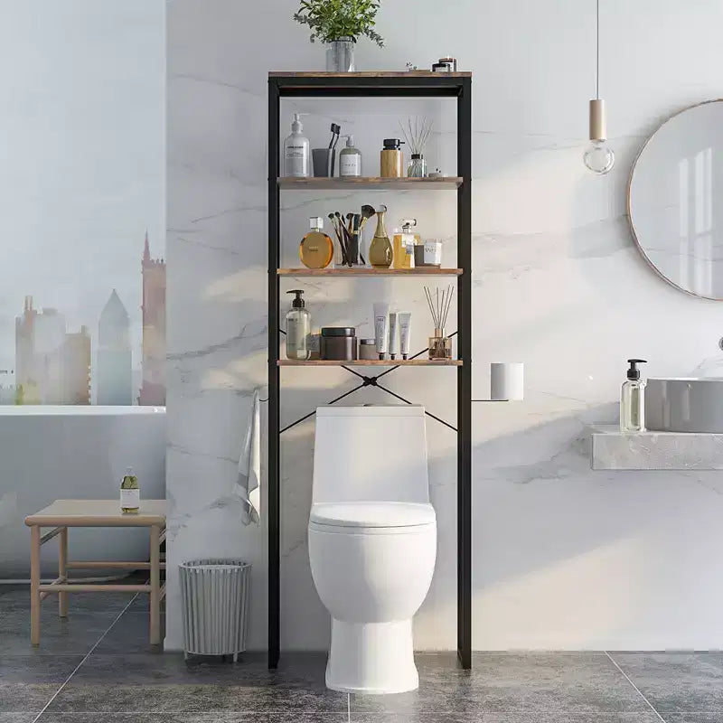 Étagère de Rangement 4 Niveaux Costway pour Salle de Bain Au-Dessus des Toilettes, Organisateur Autonome Marron Rustique