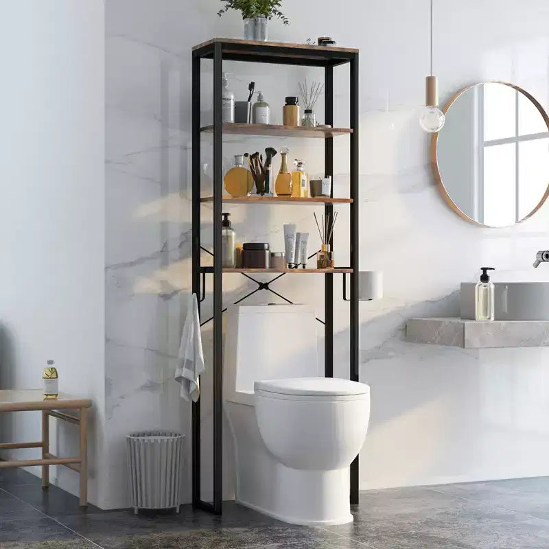 Étagère de Rangement 4 Niveaux Costway pour Salle de Bain Au-Dessus des Toilettes, Organisateur Autonome Marron Rustique
