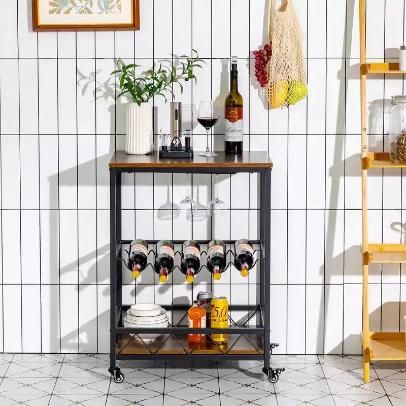 Chariot de service de cuisine Costway à roulettes avec porte-bouteilles et porte-verres