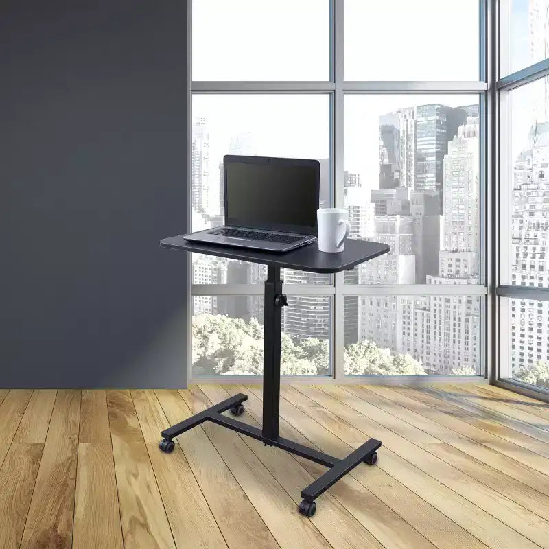 Bureau à plateau unique réglable en hauteur à roulettes Stand Up Desk Store – Support pour ordinateur portable – Noir