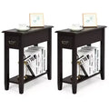 Costway Set of 2 Nightstand 2 Tier End Bedside Sofa Side Table w/Drawer &Shelf Espresso