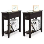 Costway Set of 2 Nightstand 2 Tier End Bedside Sofa Side Table w/Drawer &Shelf Espresso