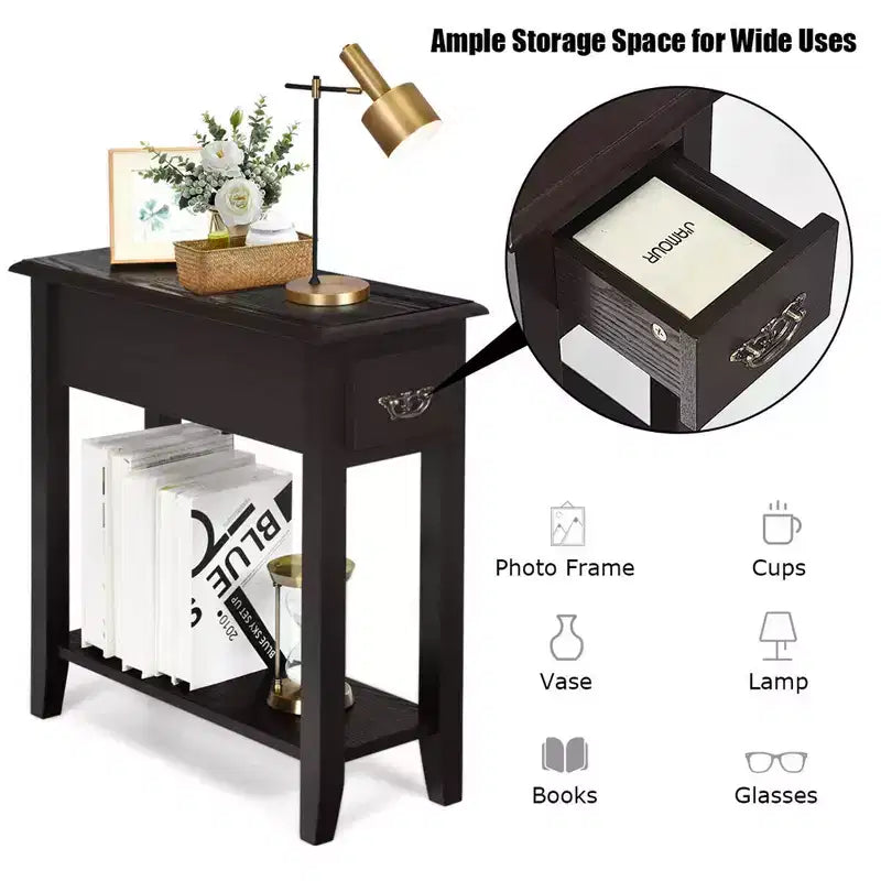 Costway Lot de 2 tables de chevet à 2 niveaux avec tiroir et étagère, couleur expresso