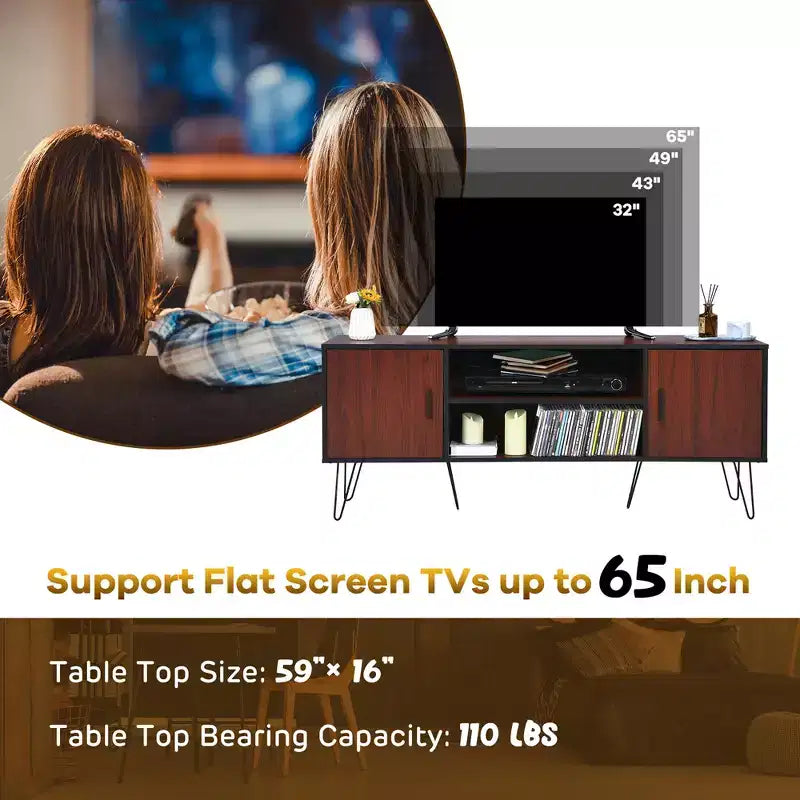 Meuble TV Costway 59'', meuble console multimédia, meuble de rangement, étagère