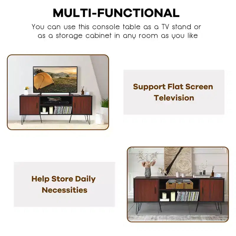 Meuble TV Costway 59'', meuble console multimédia, meuble de rangement, étagère