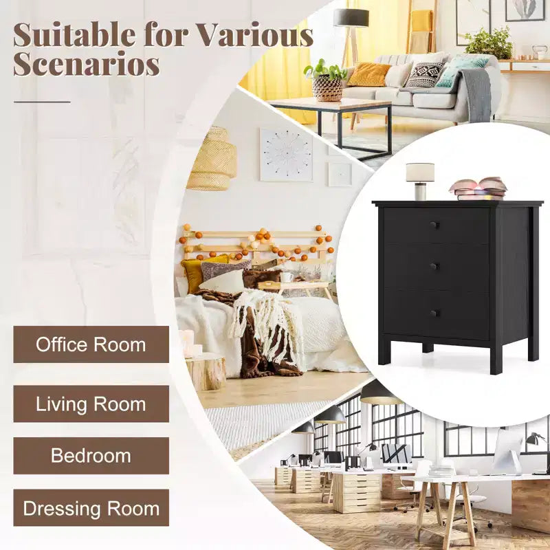 Table de chevet Costway – Table d'appoint avec 3 tiroirs – Noir