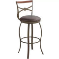Elm Lane Haidar Bronze Metal Swivel Bar Stool Brown 25 High Traditional Faux Leather Round Cushion with Backrest Footrest for Kitchen Counter Height