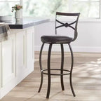 Tabouret de bar pivotant Elm Lane Haidar en métal bronze marron 63,5 cm de haut, coussin rond traditionnel en similicuir avec dossier et repose-pieds pour comptoir de cuisine