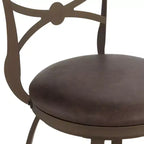 Tabouret de bar pivotant Elm Lane Haidar en métal bronze marron 63,5 cm de haut, coussin rond traditionnel en similicuir avec dossier et repose-pieds pour comptoir de cuisine