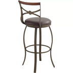 Tabouret de bar pivotant Elm Lane Haidar en métal bronze marron 63,5 cm de haut, coussin rond traditionnel en similicuir avec dossier et repose-pieds pour comptoir de cuisine