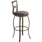 Tabouret de bar pivotant Elm Lane Haidar en métal bronze marron 63,5 cm de haut, coussin rond traditionnel en similicuir avec dossier et repose-pieds pour comptoir de cuisine