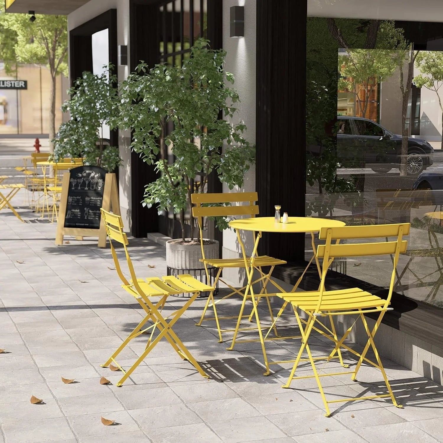 Ensemble bistro pliant 3 pièces en métal, ensemble de conversation intérieur/extérieur résistant aux intempéries pour patio, cour, jardin