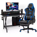 Costway Gaming Desk&Massage Gaming Chair Set w/ Footrest Monitor Shelf Power Strip Blue
