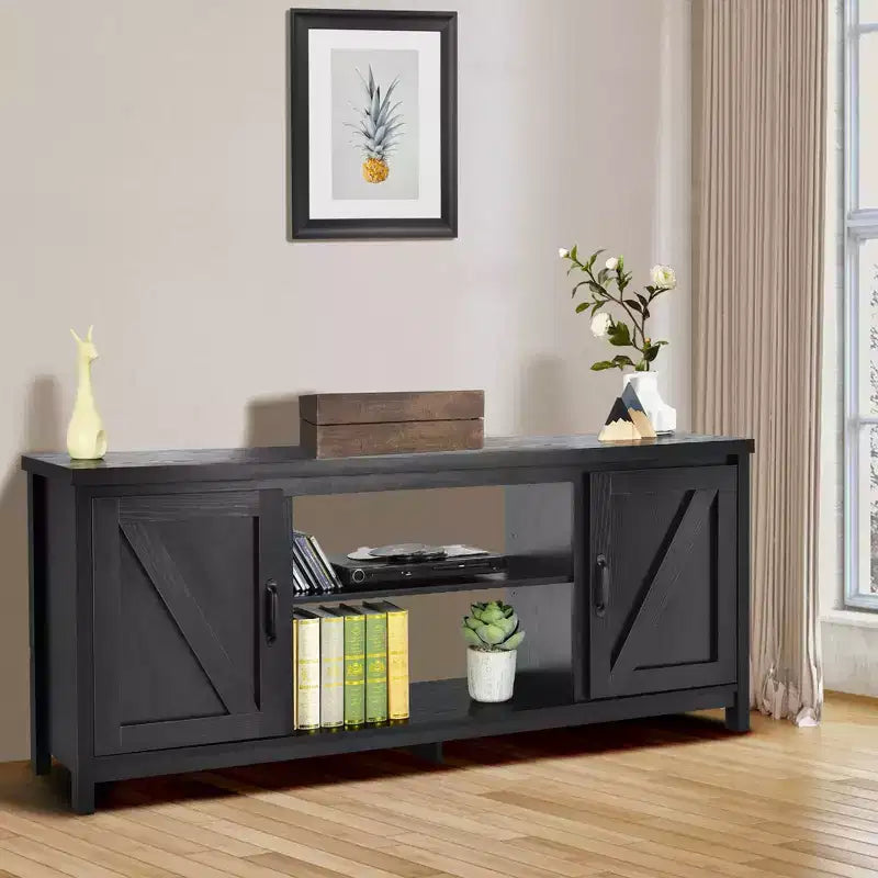 Meuble TV Costway 150 cm avec console média et armoire de rangement pour téléviseur 65", coloris naturel/noir/café
