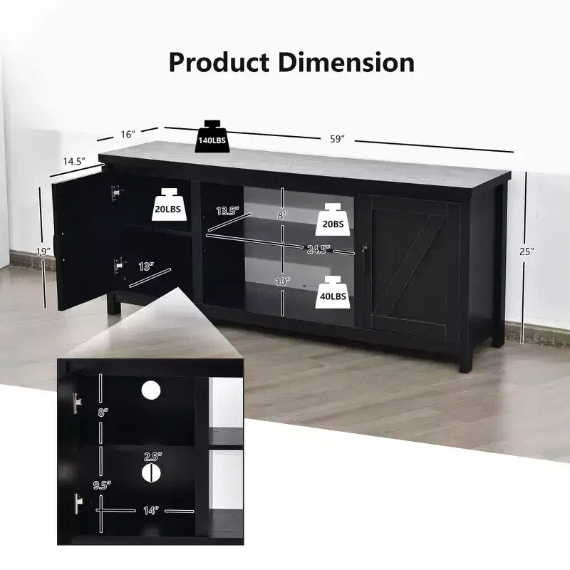 Meuble TV Costway 150 cm avec console média et armoire de rangement pour téléviseur 65", coloris naturel/noir/café