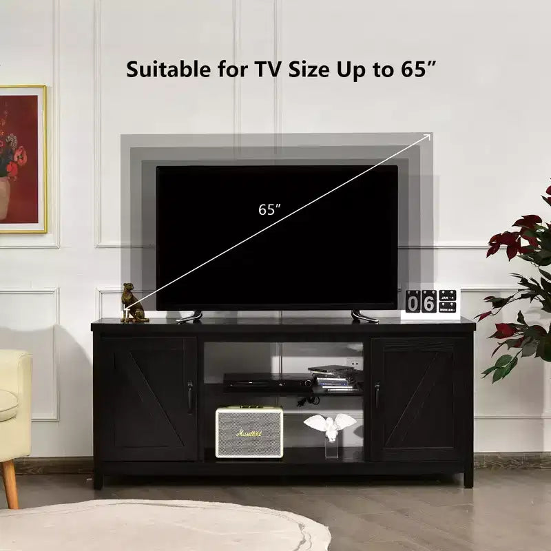Meuble TV Costway 150 cm avec console média et armoire de rangement pour téléviseur 65", coloris naturel/noir/café