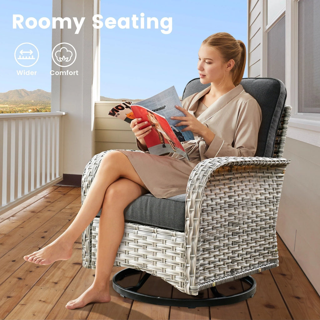 Ensemble de 9 chaises pivotantes en osier OVIOS pour l'extérieur avec table brasero