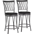 Elm Lane Dominick Black Metal Swivel Bar Stools Set of 2 24 1/2 High Traditional Round Upholstered Cushion with Backrest Footrest for Kitchen Counter