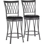 Elm Lane Dominick Black Metal Swivel Bar Stools Set of 2 24 1/2 High Traditional Round Upholstered Cushion with Backrest Footrest for Kitchen Counter