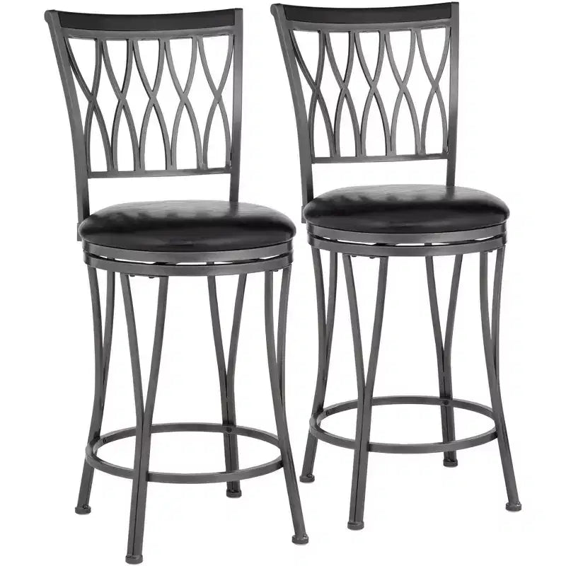 Elm Lane Dominick Black Metal Swivel Bar Stools Set of 2 24 1/2 High Traditional Round Upholstered Cushion with Backrest Footrest for Kitchen Counter
