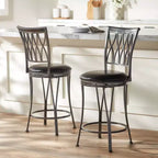 Tabourets de bar pivotants en métal noir Elm Lane Dominick, lot de 2, hauteur 62,2 cm, coussin rond rembourré traditionnel avec dossier et repose-pieds pour comptoir de cuisine